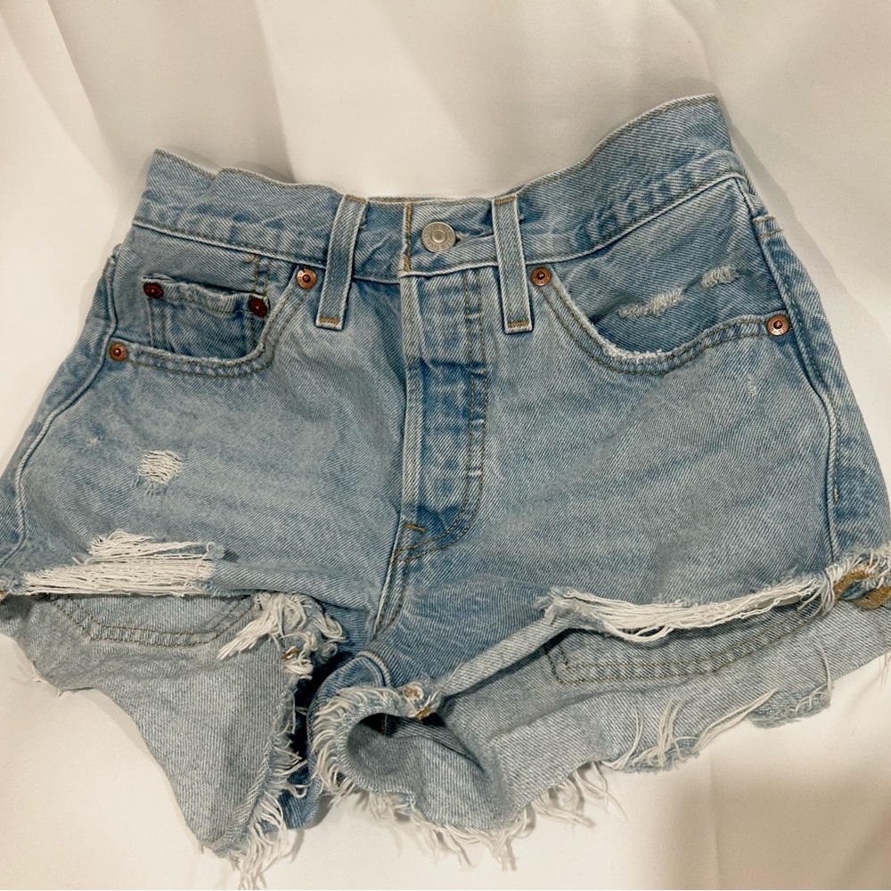 Levi's Blue Distressed Jean Shorts 501